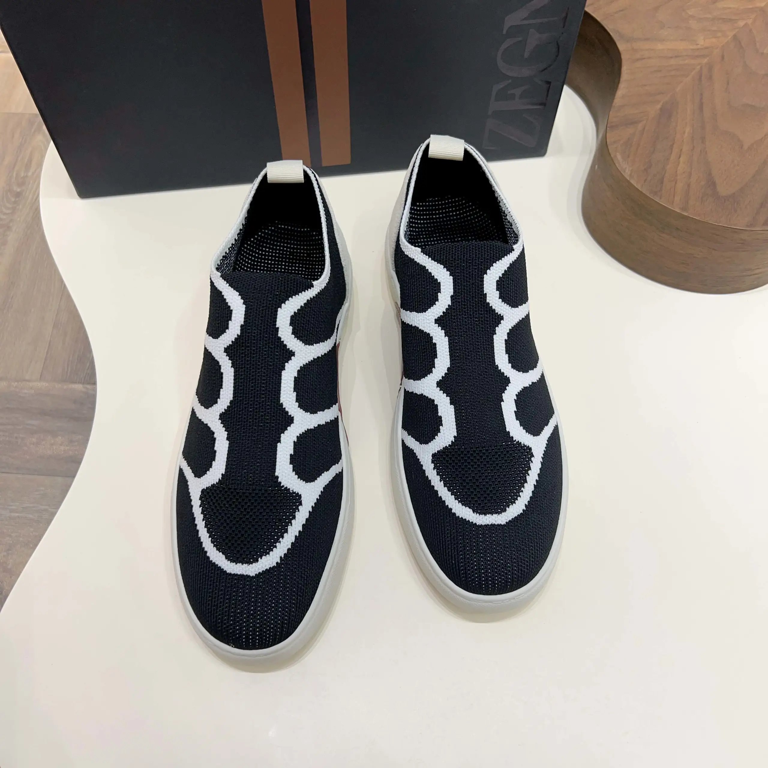 Zegna Slip-On Knit Sneaker Black White Hex