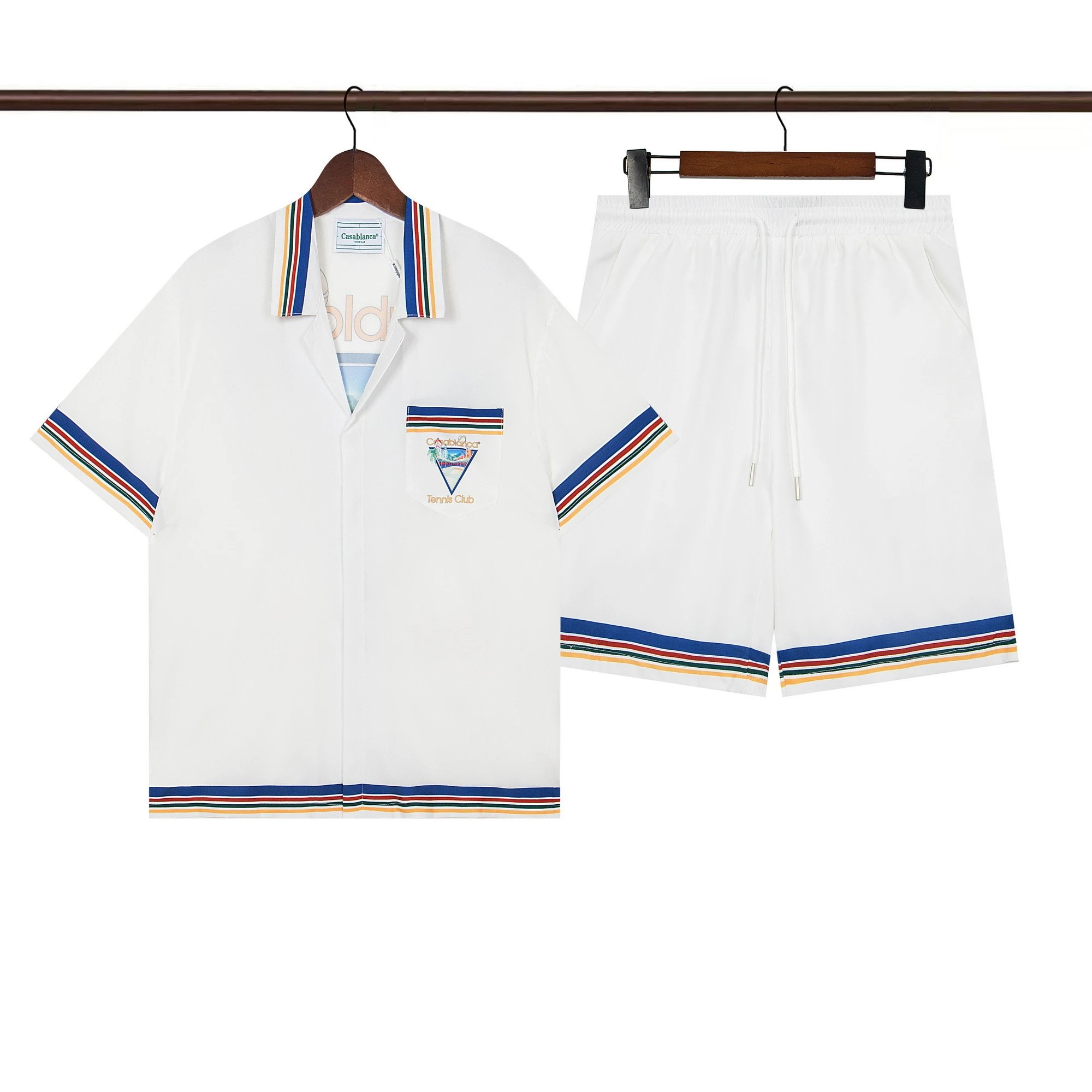 Casablanca Tennis Club Triangle Logo Pique Shirt & Shorts Set White/Multicolor