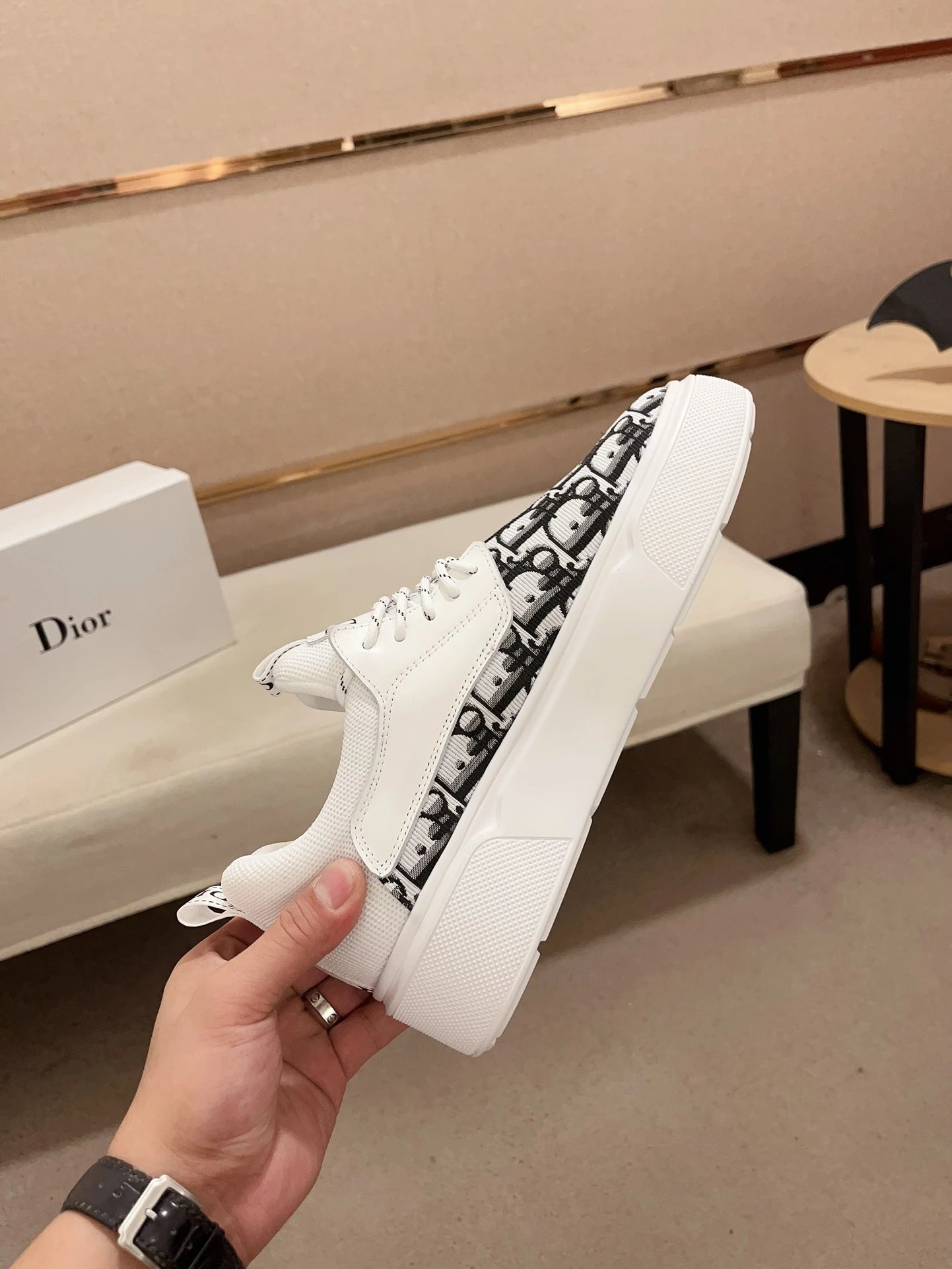 Dior B23 Oblique Print White Chunky Sneakers - 9
