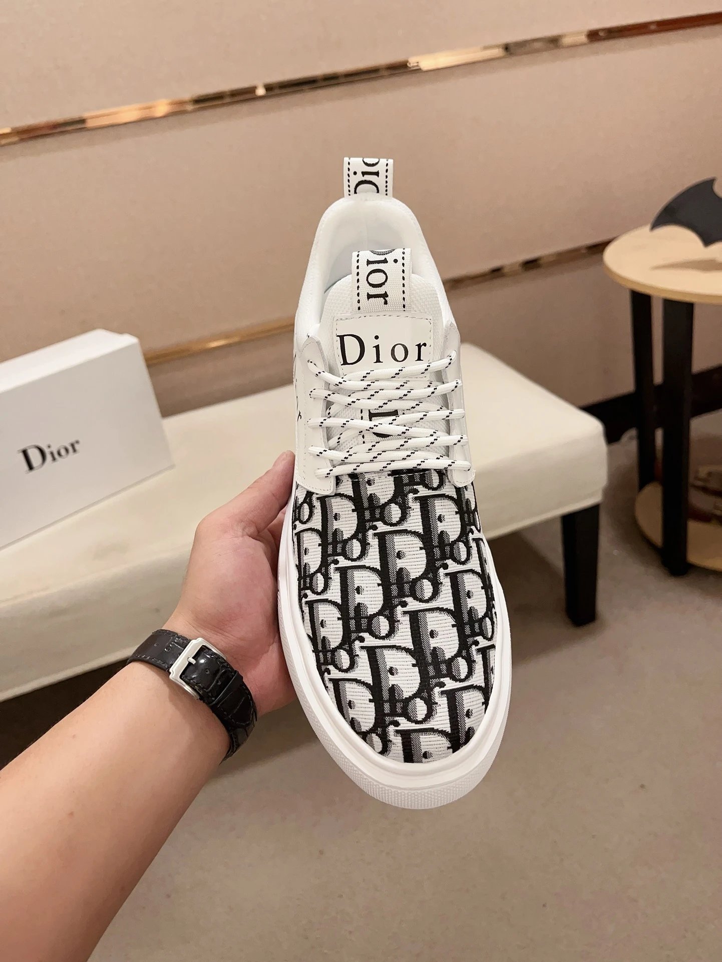 Dior B23 Oblique Print White Chunky Sneakers - 8