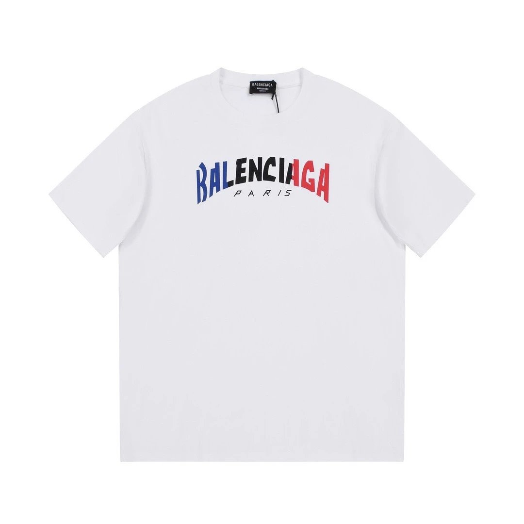 Balenciaga Paris Tricolor Logo Tee White