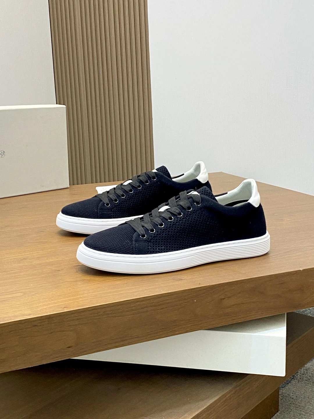 Brunello Cucinelli Knit Low Top Sneaker Navy White