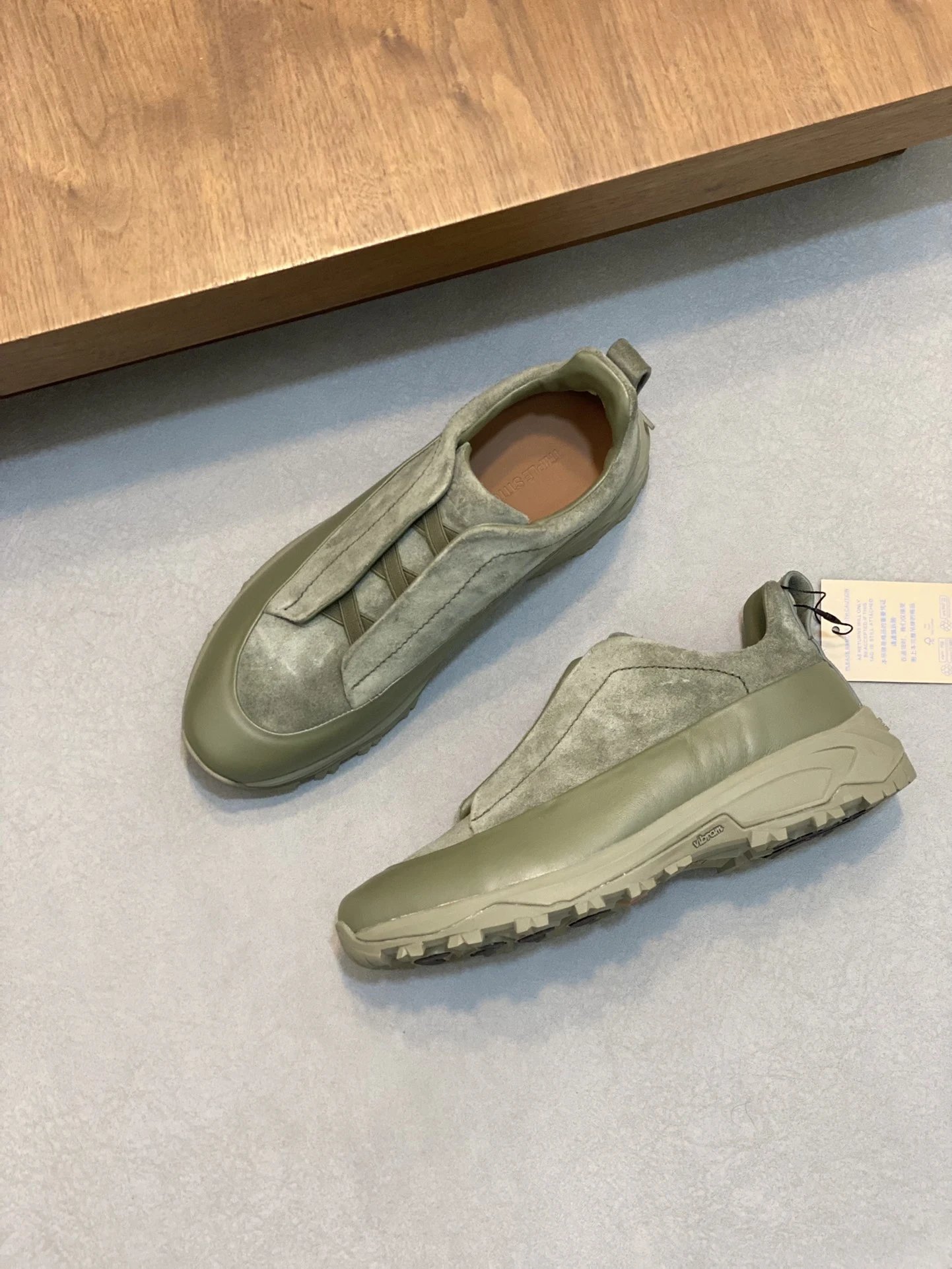 Zegna Suede Laceless Low Top Sneaker Olive