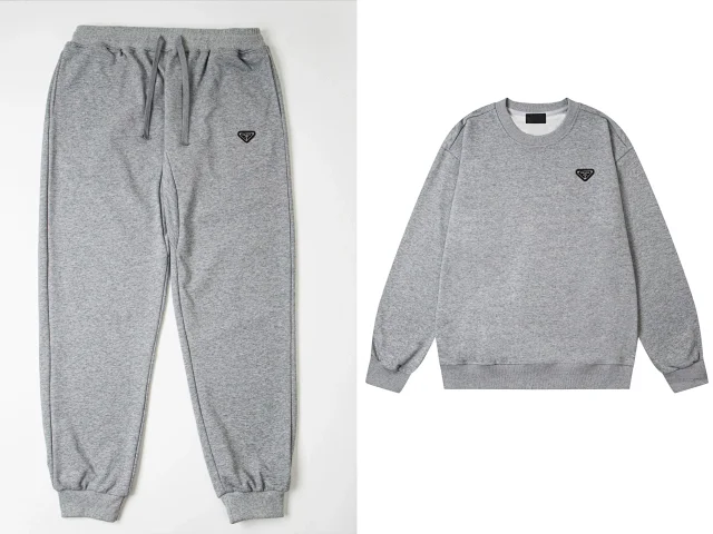 Prada Matching Sets Crewneck sweatshirt and jogger set with triangle logo patches product detail image 4