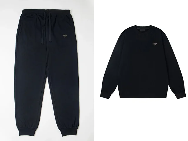 Prada Matching Sets Crewneck sweatshirt and jogger set with triangle logo patches product detail image 6