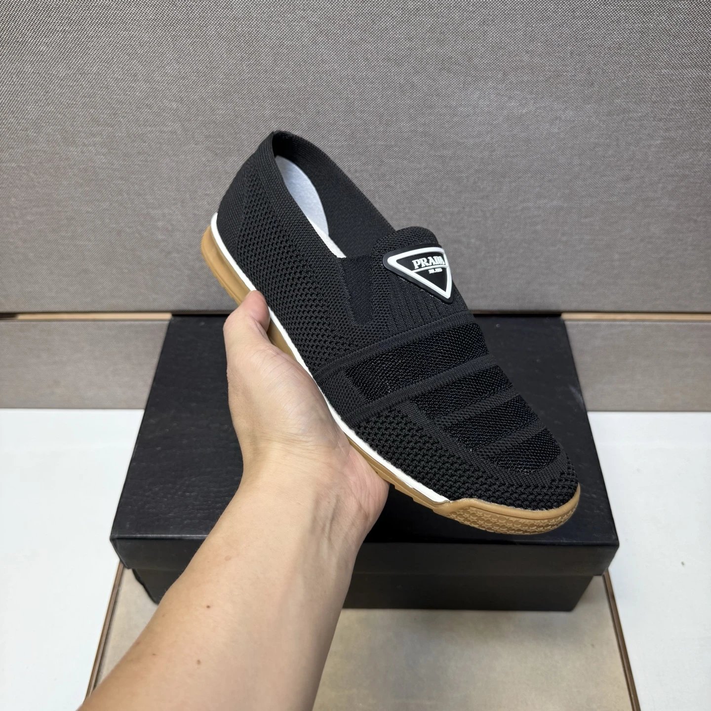 Prada Triangle Logo Slip On Loafer Black