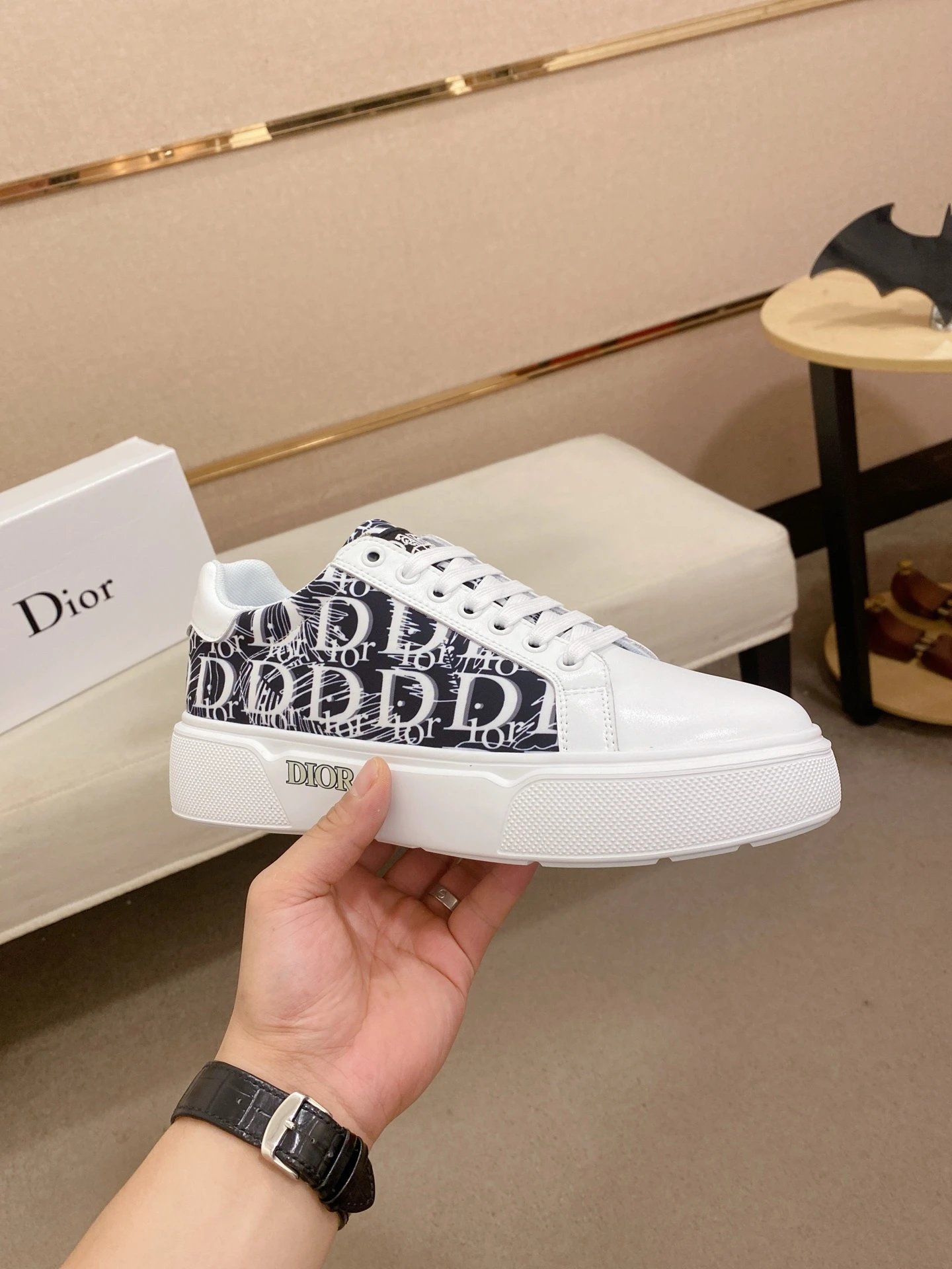 Dior B23 Oblique Print White Chunky Sneakers - 12