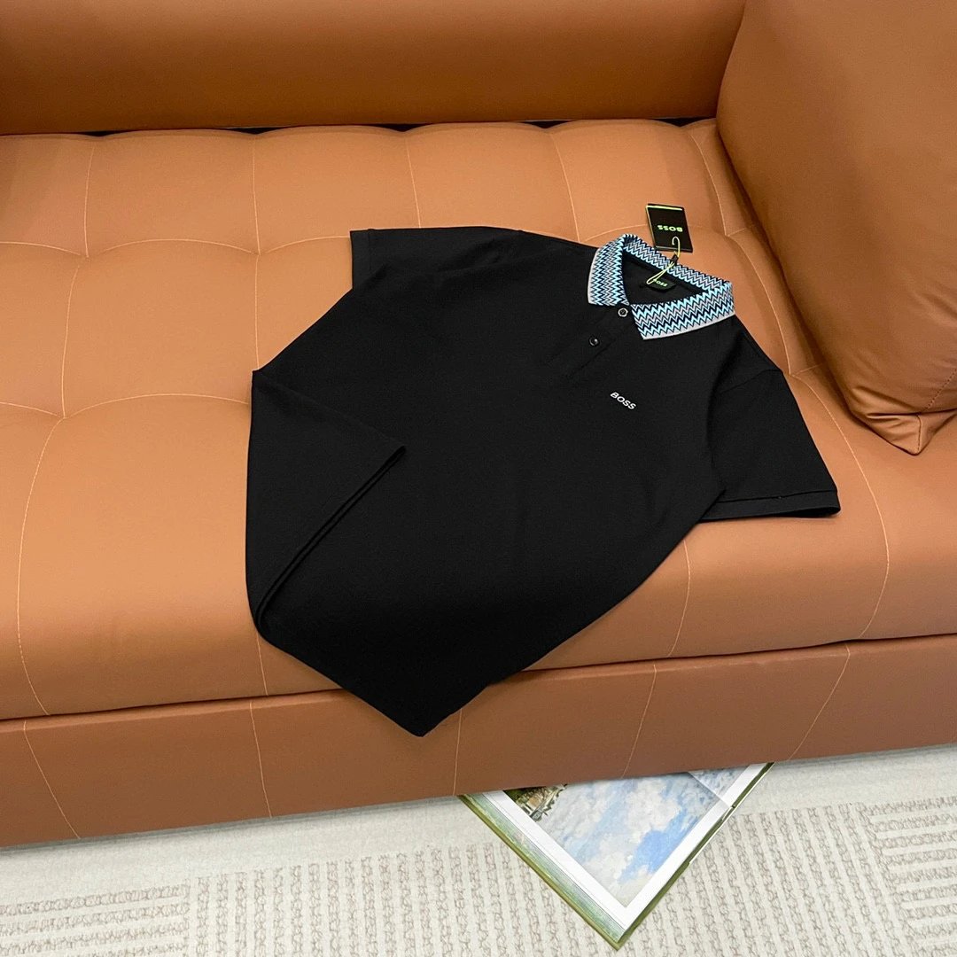 Hugo Boss Polo Shirt Black with Chevron Collar Tops Polo - 1