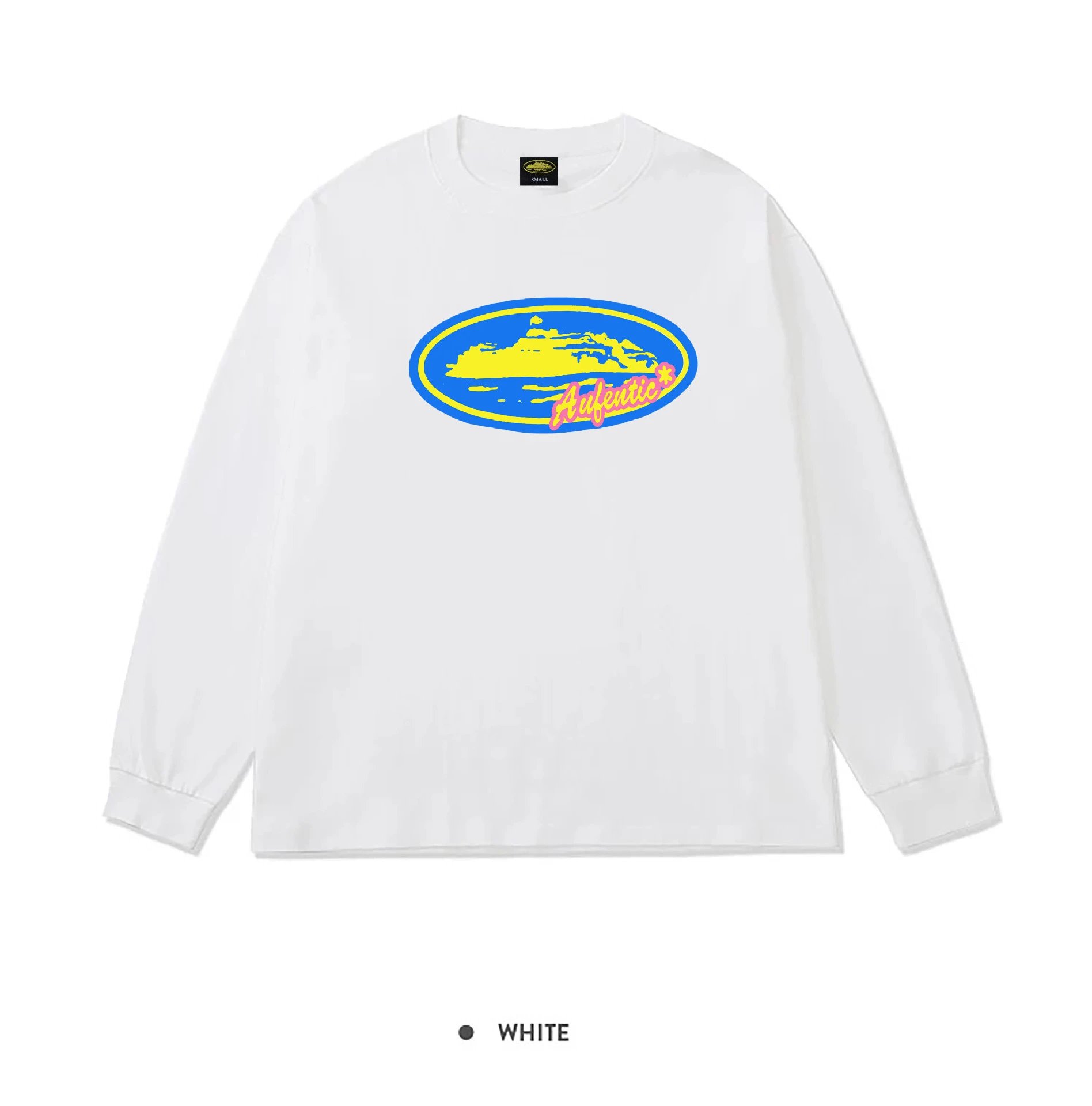 Corteiz Aufentic Blue Yellow Oval Long Sleeve White