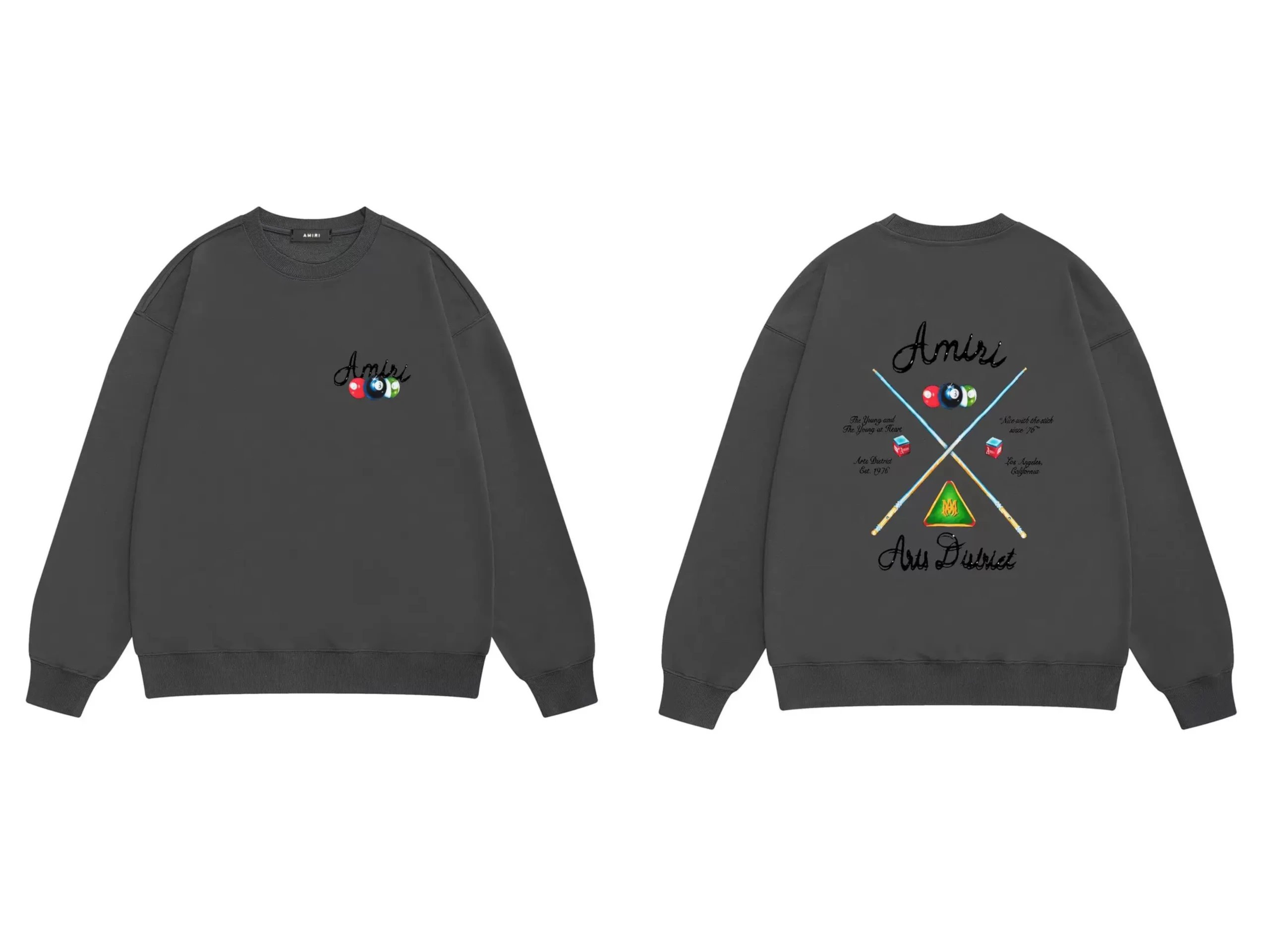 Amiri Dripping Logo Oversized Crewneck Sweatshirt Gray Hoodie - 8