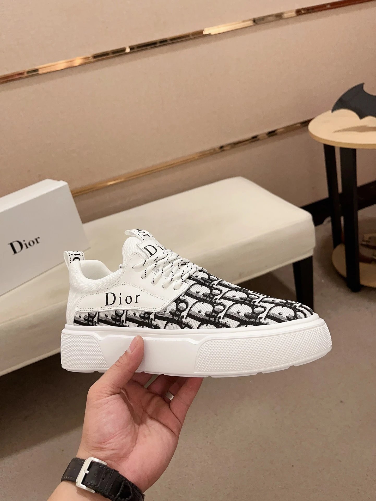 Dior B23 Oblique Print White Chunky Sneakers - 7