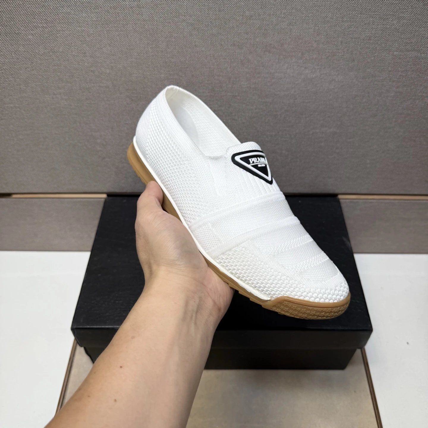 Prada Triangle Logo Slip On Loafer White