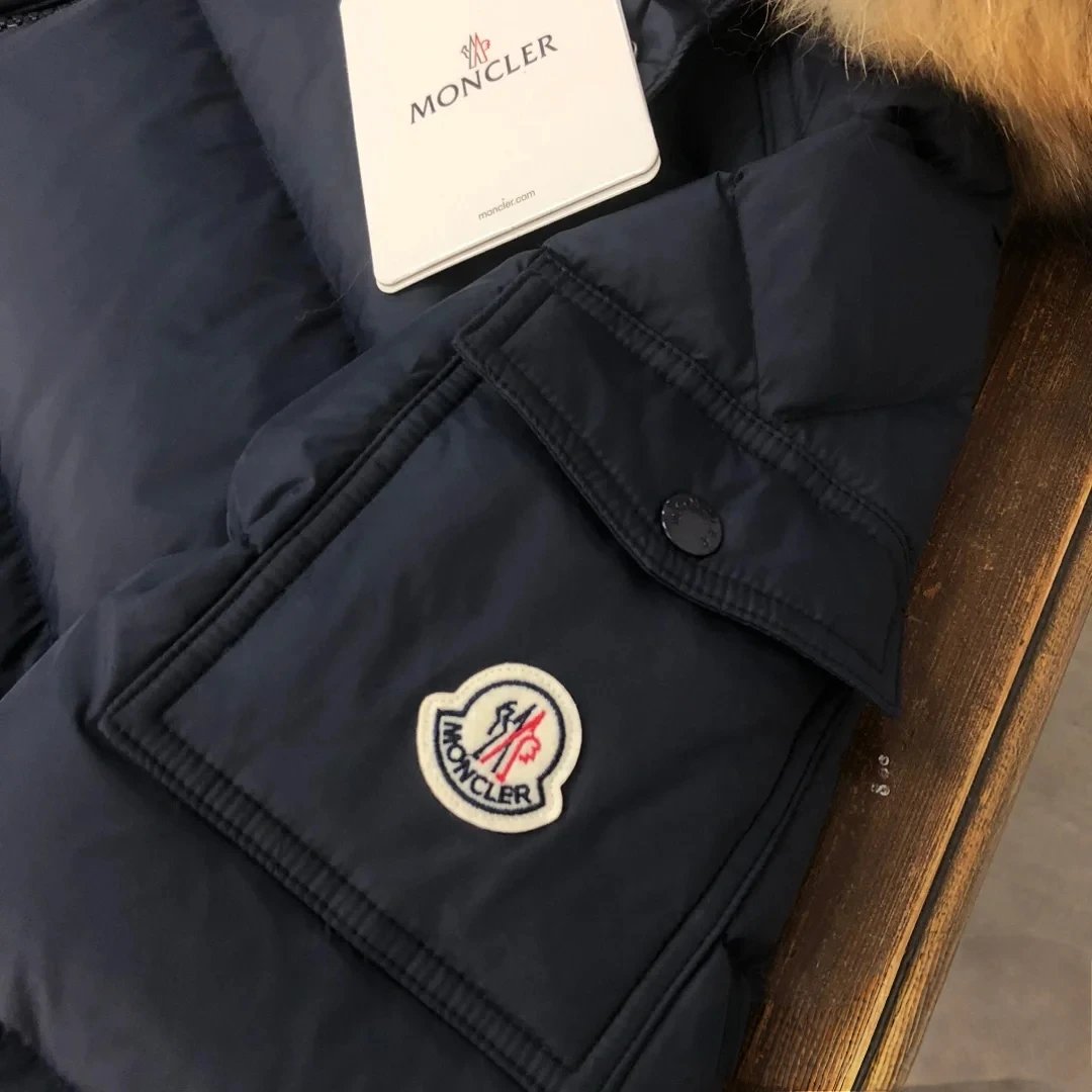 Moncler Maya Navy Down Jacket with Fur Trim - 11