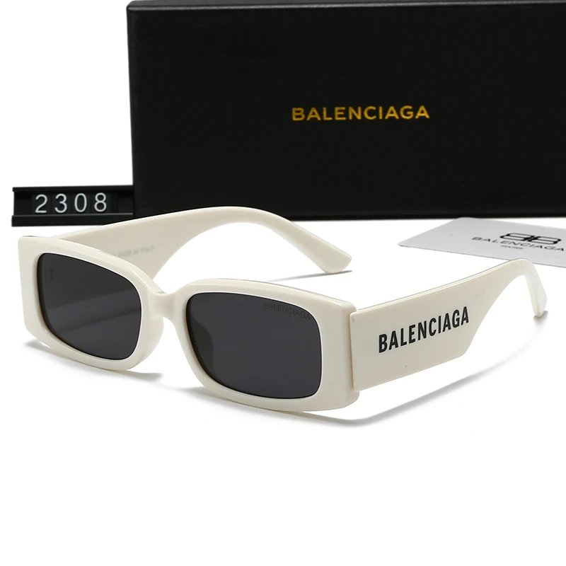 Balenciaga Rectangle Sunglasses White Frame Dark Lens #2308