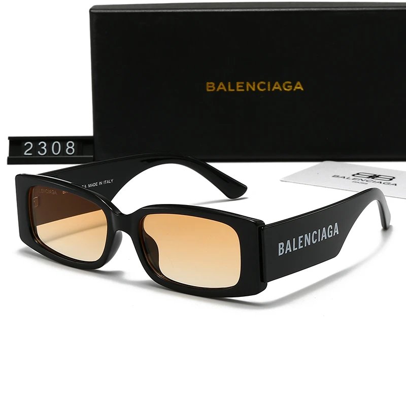 Balenciaga Rectangle Sunglasses Black Frame Amber Gradient Lens #2308