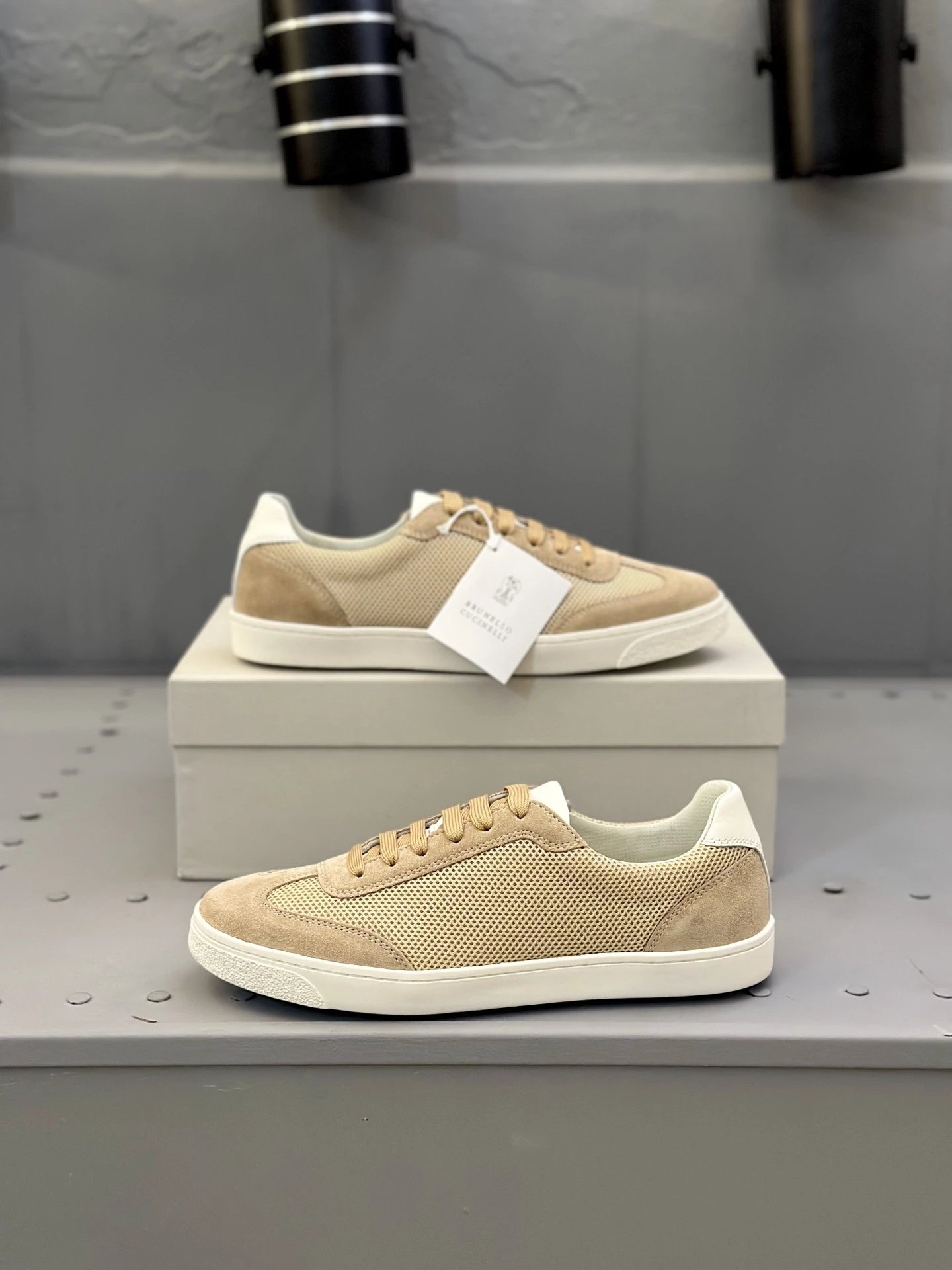Brunello Cucinelli Mesh Runner Sneaker Beige White
