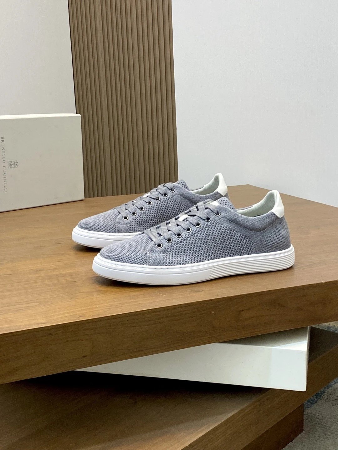 Brunello Cucinelli Knit Low Top Sneaker Grey White