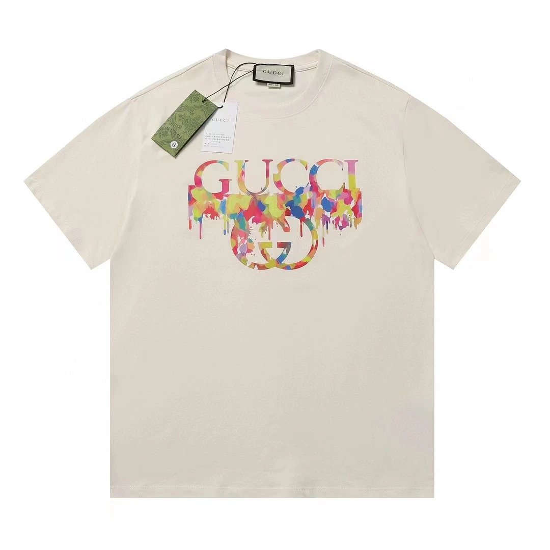 Gucci Colorful Drip GG Logo Tee Cream