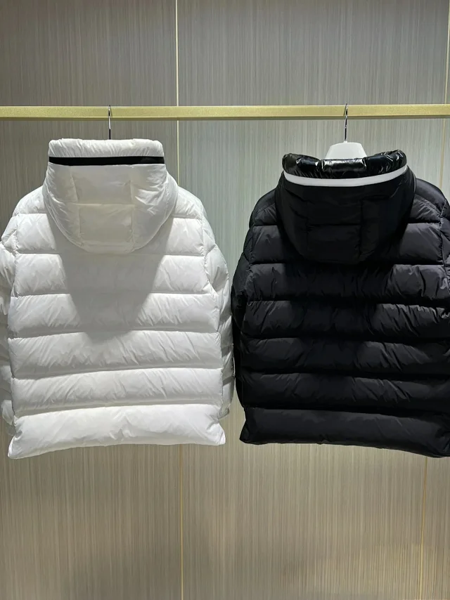 Moncler Down Jackets Hooded quilted puffer jacket with logo-trim hood product detail image 7