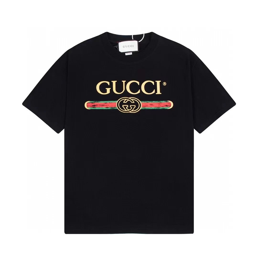 Gucci Gold Web Stripe GG Vintage Logo Tee Black