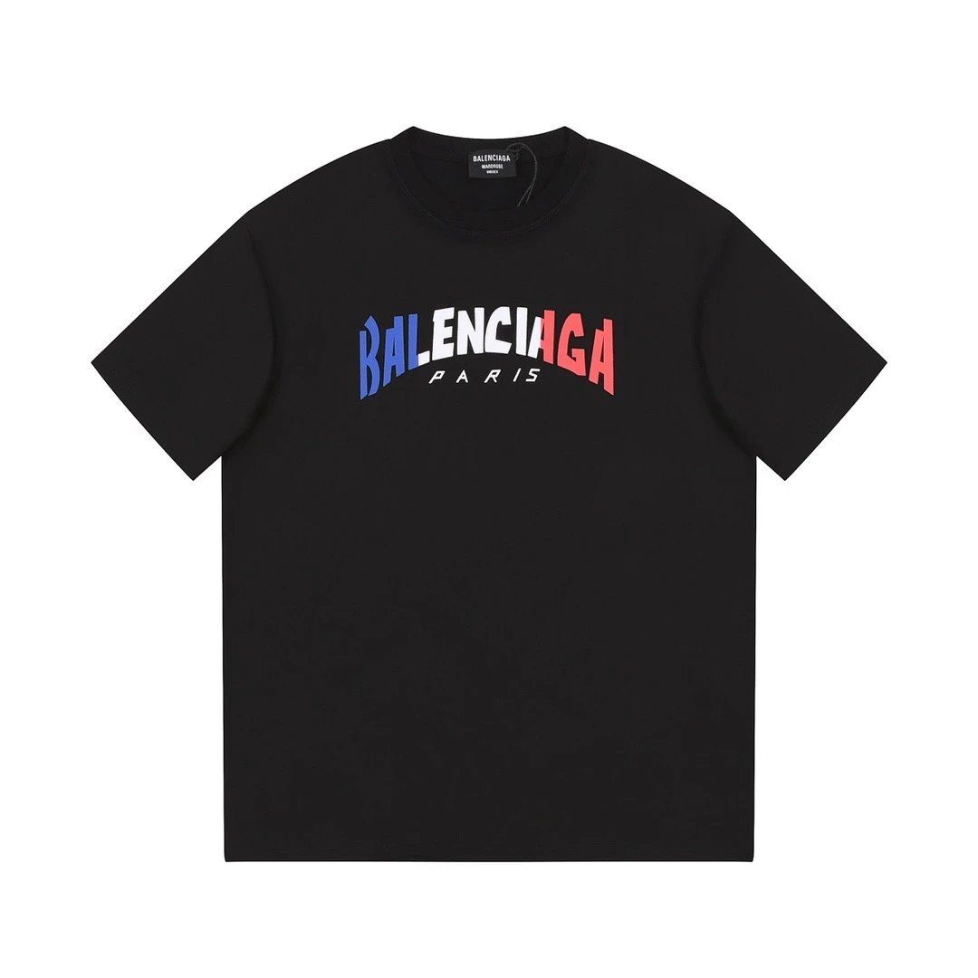 Balenciaga Paris Tricolor Logo Tee Black