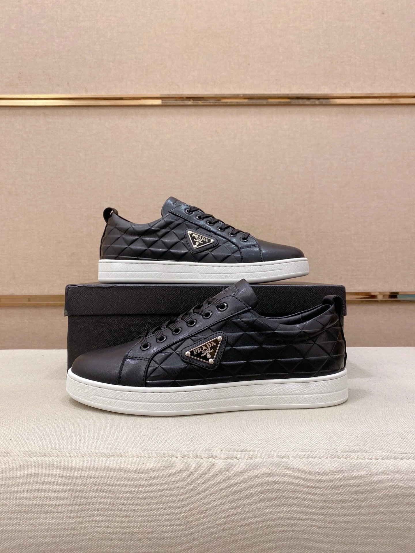 Prada Quilted Low Top Sneaker Black White