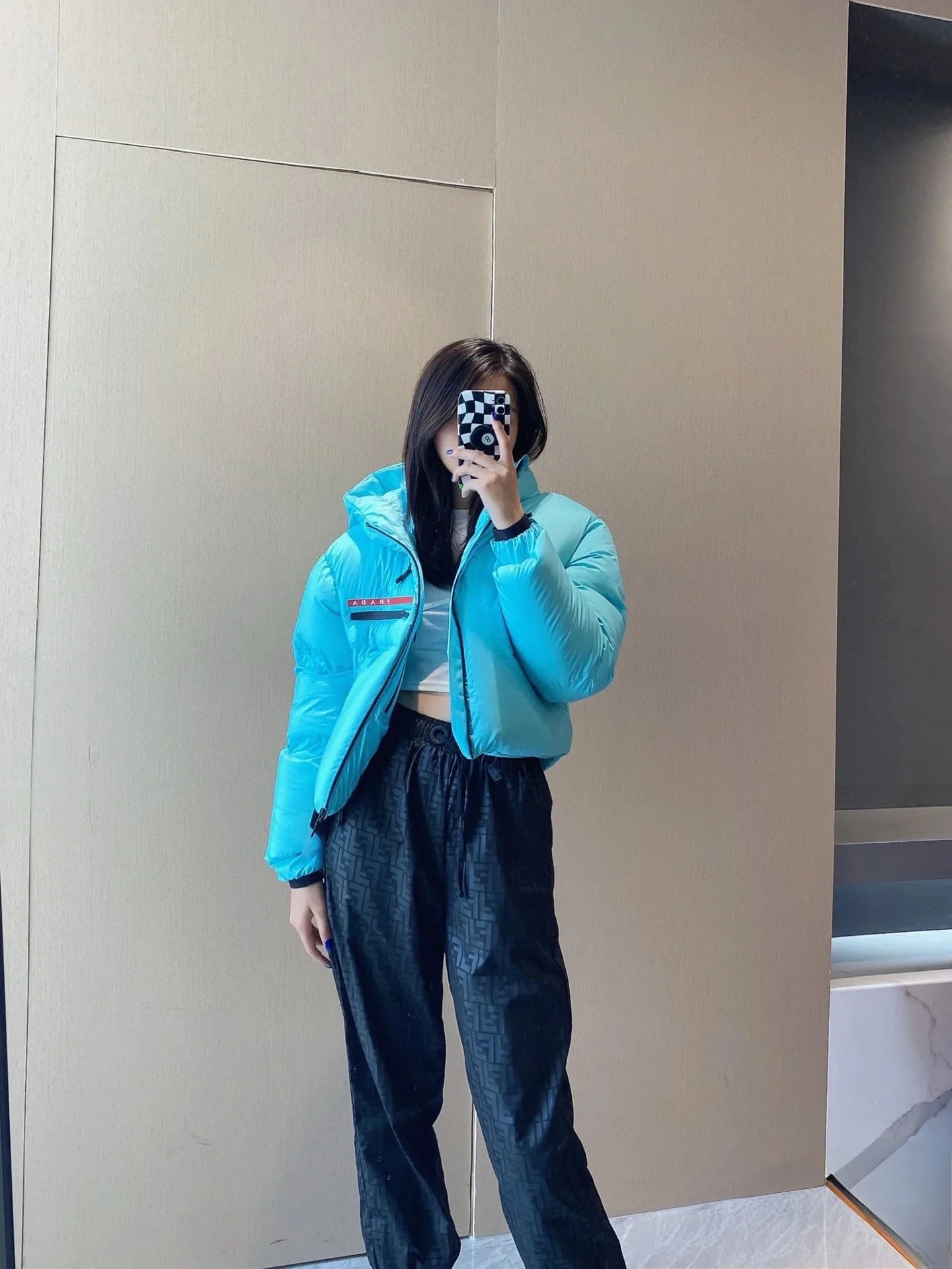 Prada Re-Nylon Down Jacket Turquoise Blue Outerwear - 9