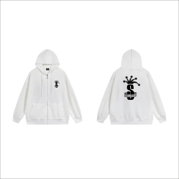 Stussy Crown S Logo Zip-Up Hoodie Gray - 7