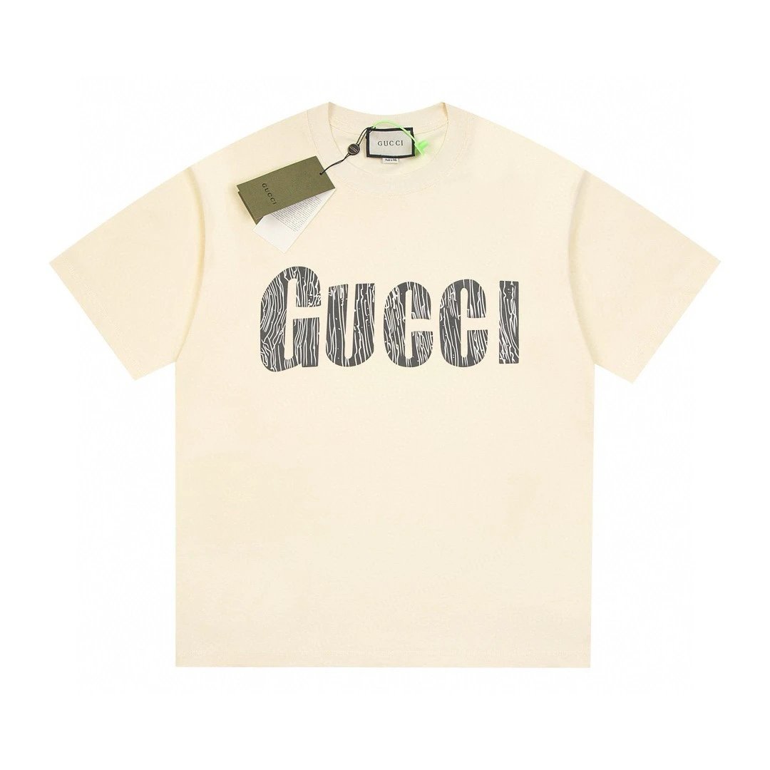 Gucci Woodgrain Logo Graphic Tee Cream