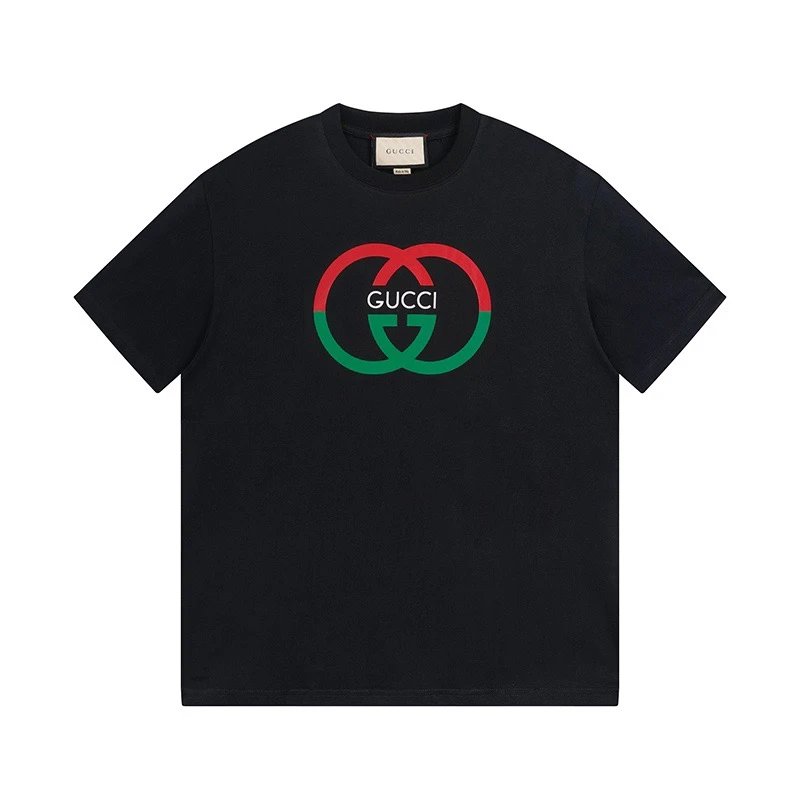 Gucci Red Green GG Interlocking Logo Tee Black