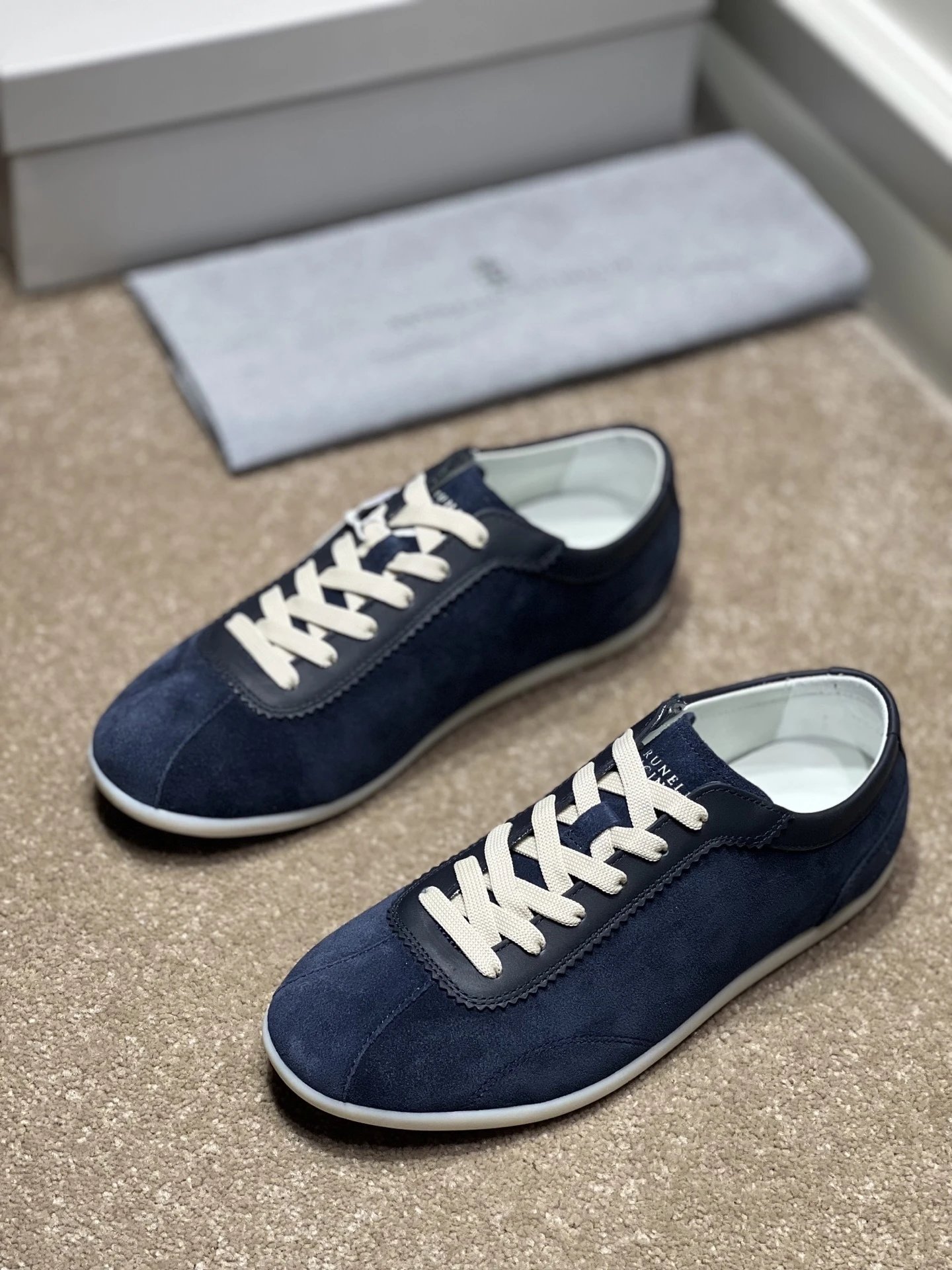 Brunello Cucinelli Runner Sneaker Navy Suede White
