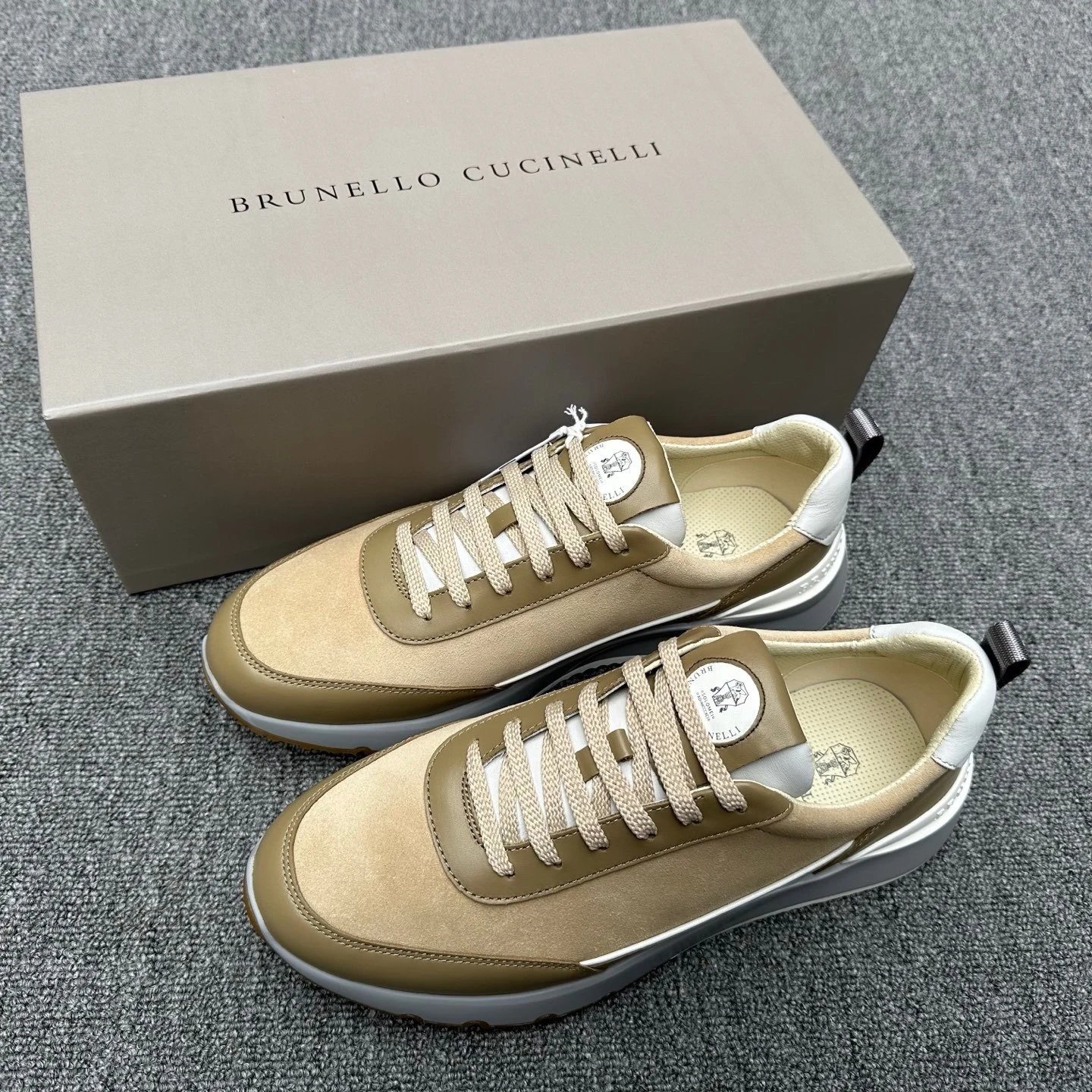 Brunello Cucinelli Leather Runner Sneaker Olive Beige