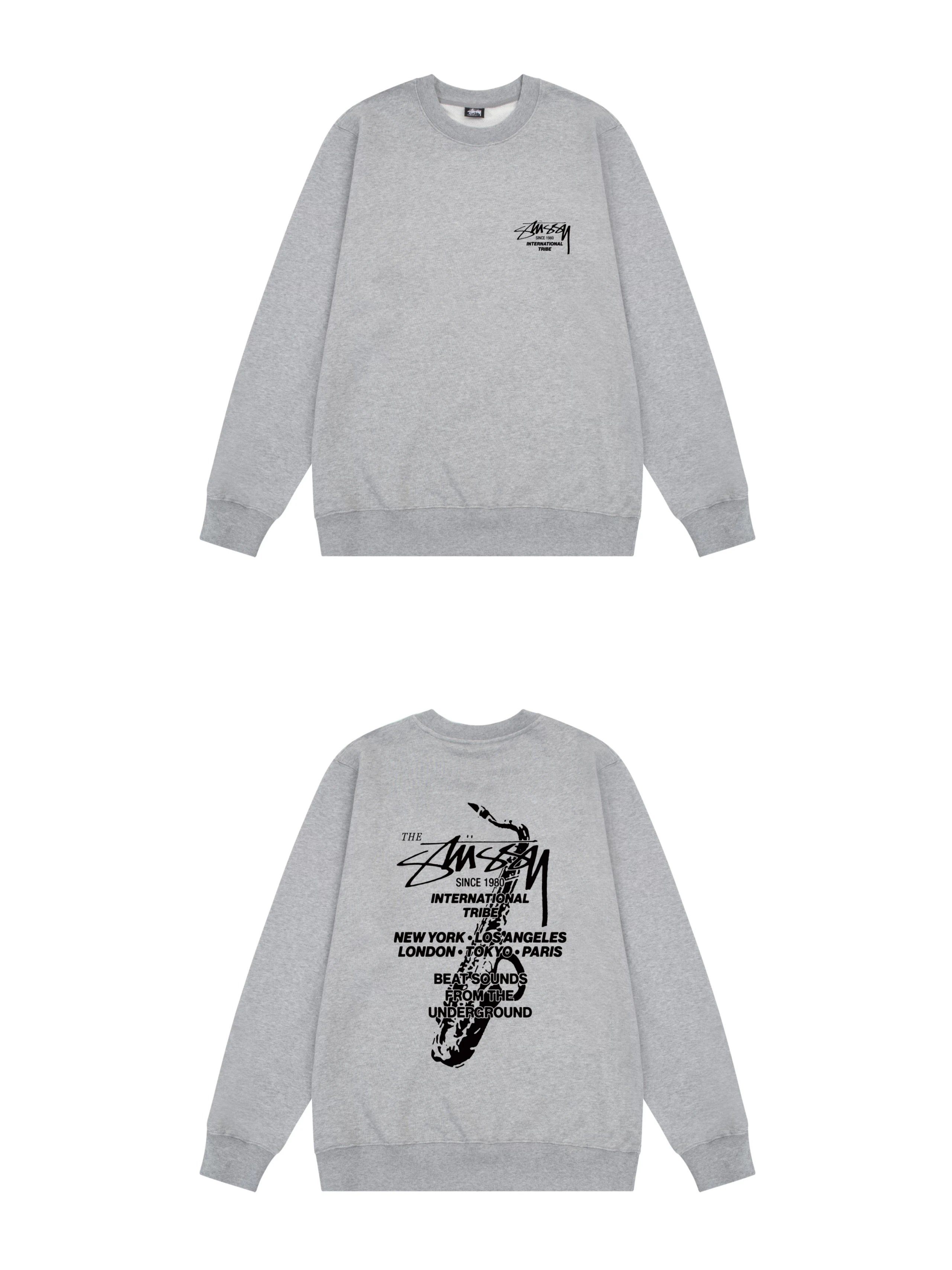 Stussy Saxophone International Tribe Crewneck Grey