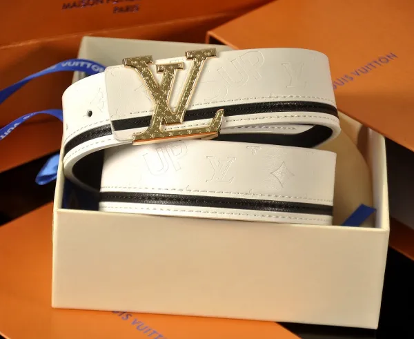 Louis Vuitton LV Initiales Belt White Leather with Black Stripe - 1