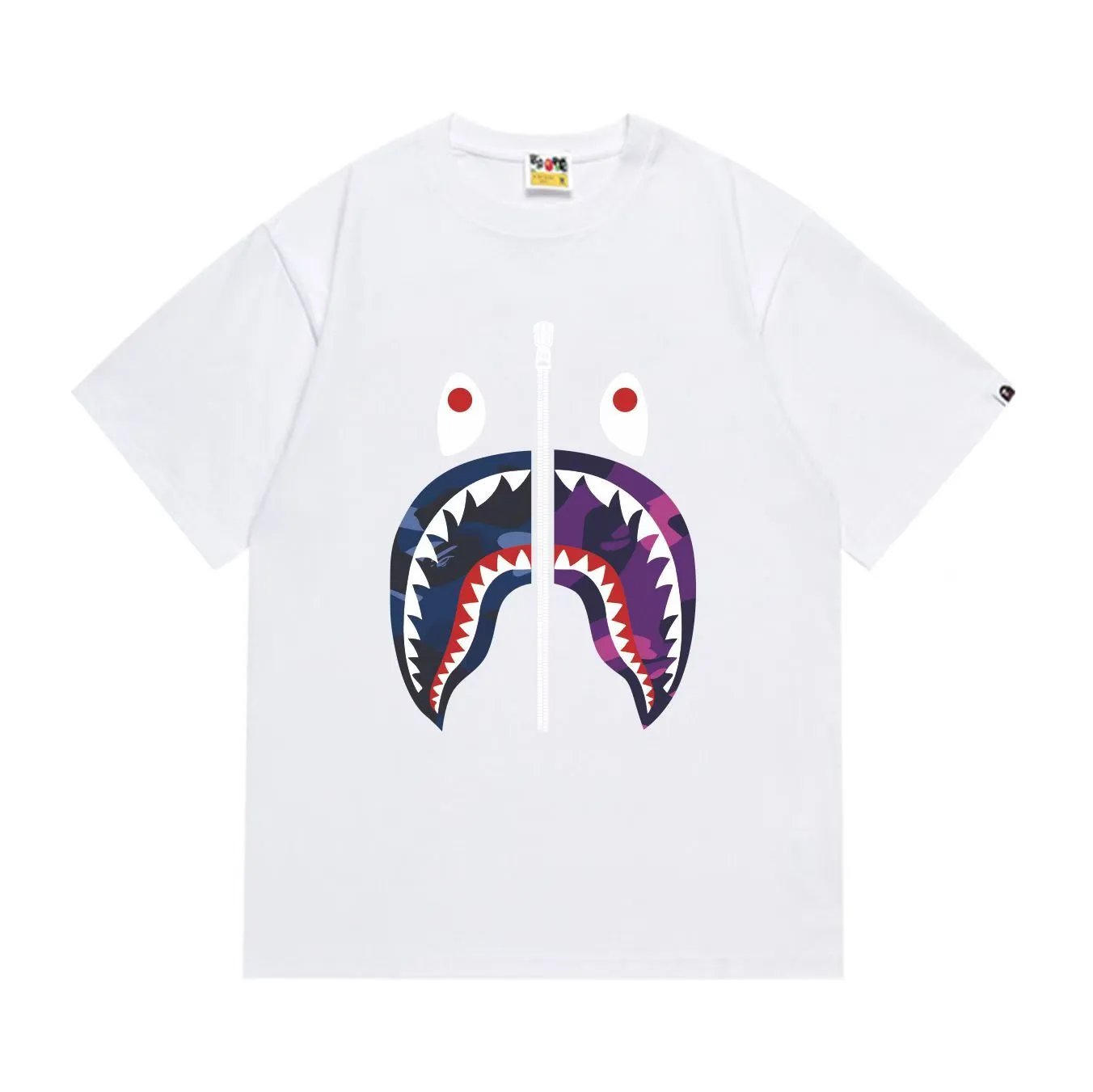 BAPE Dual Camo Shark Face Zip Tee White