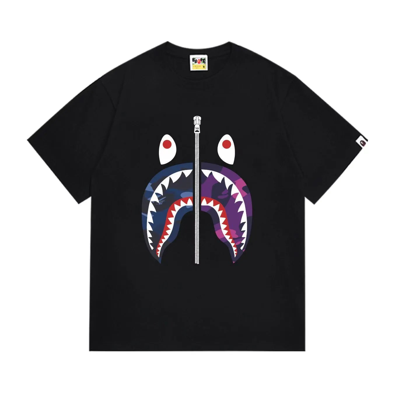 BAPE Dual Camo Shark Face Zip Tee Black