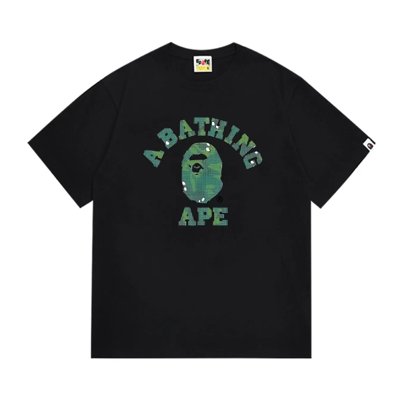 BAPE Grid Camo College Ape Head Tee Black Green
