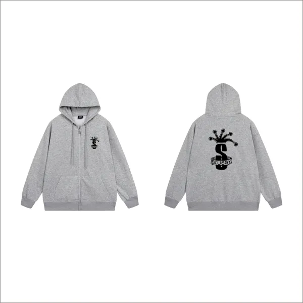Stussy Crown S Logo Zip-Up Hoodie Gray - 8