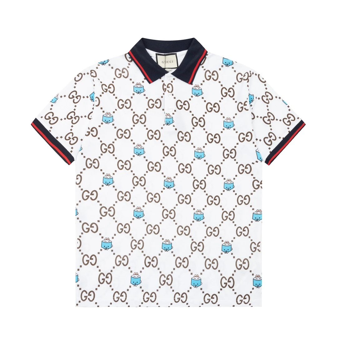 Gucci GG Rice Print Polo White Navy