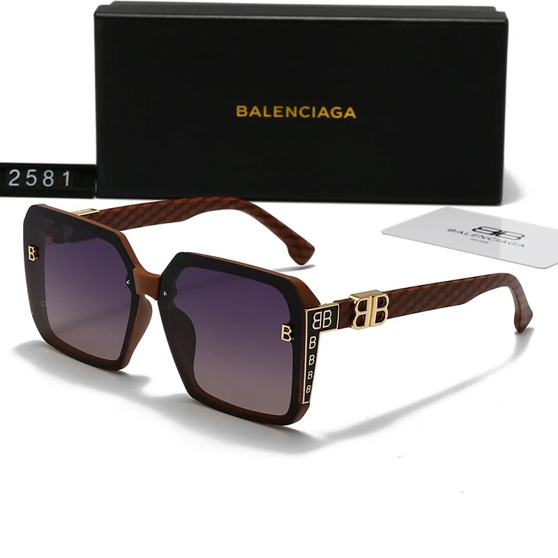Balenciaga BB Oversized Square Sunglasses Brown Monogram Frame Purple Gradient Lens #2581