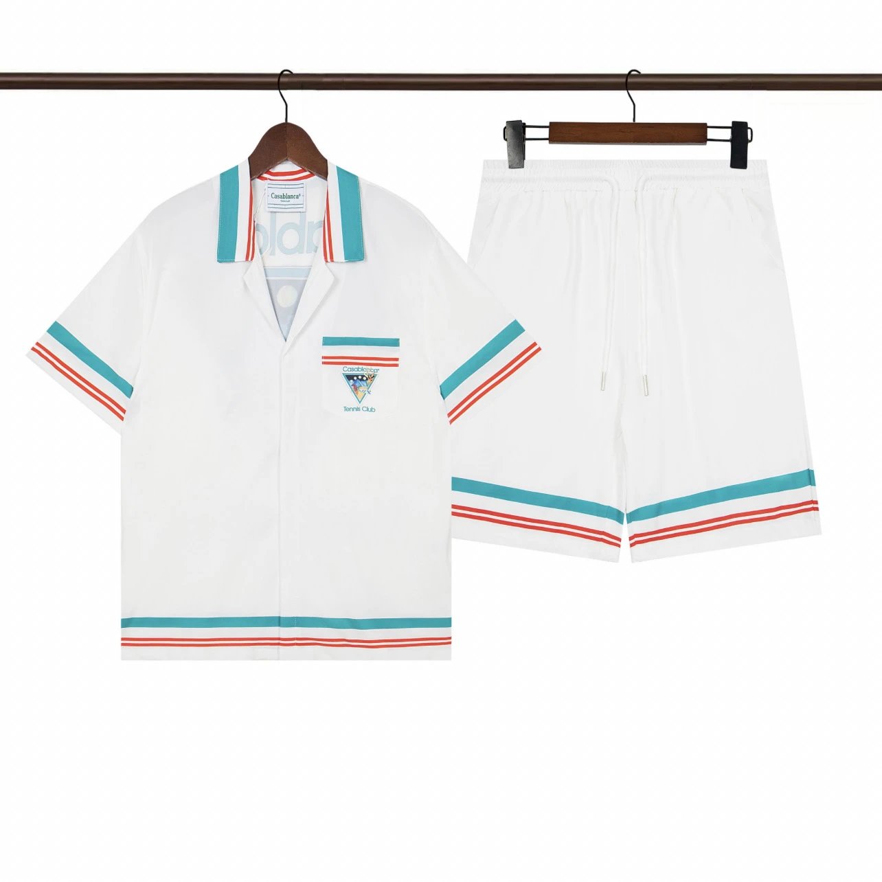 Casablanca Tennis Club Triangle Logo Pique Shirt & Shorts Set White/Teal/Red