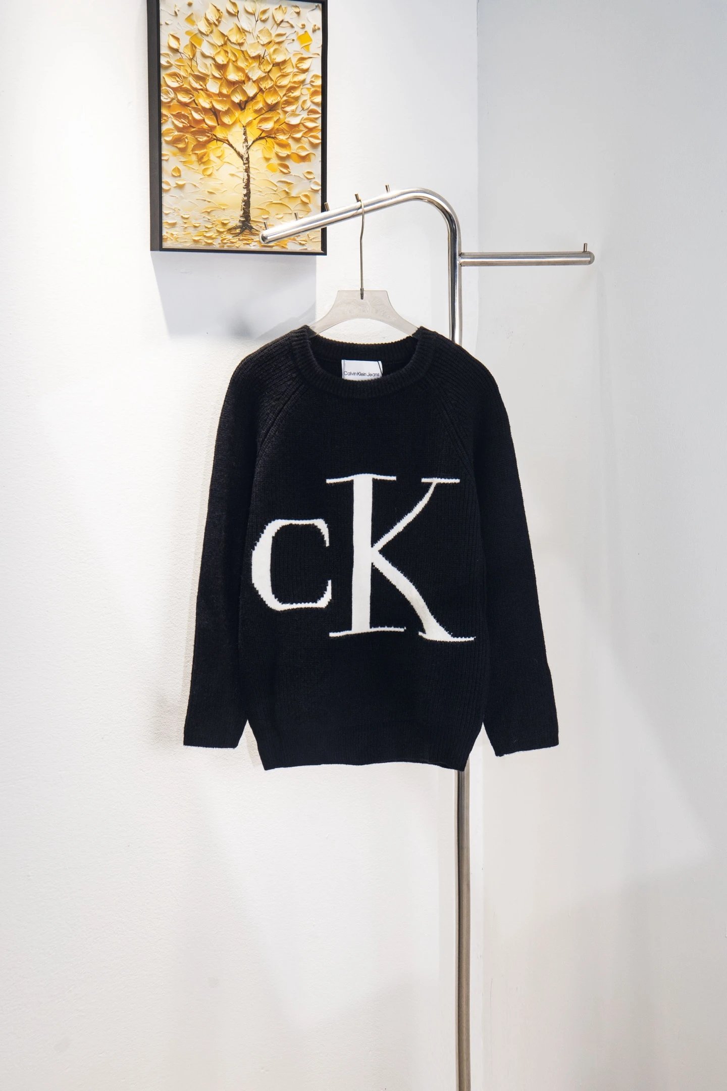 Calvin Klein CK Logo Knit Sweater White - 3