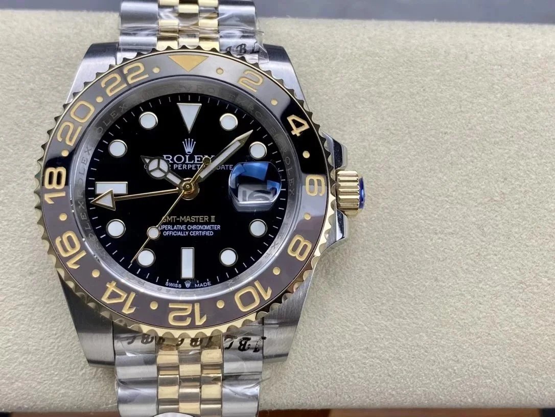 Two-Tone Yellow Gold Case · Black Dial 5-Link Steel Band