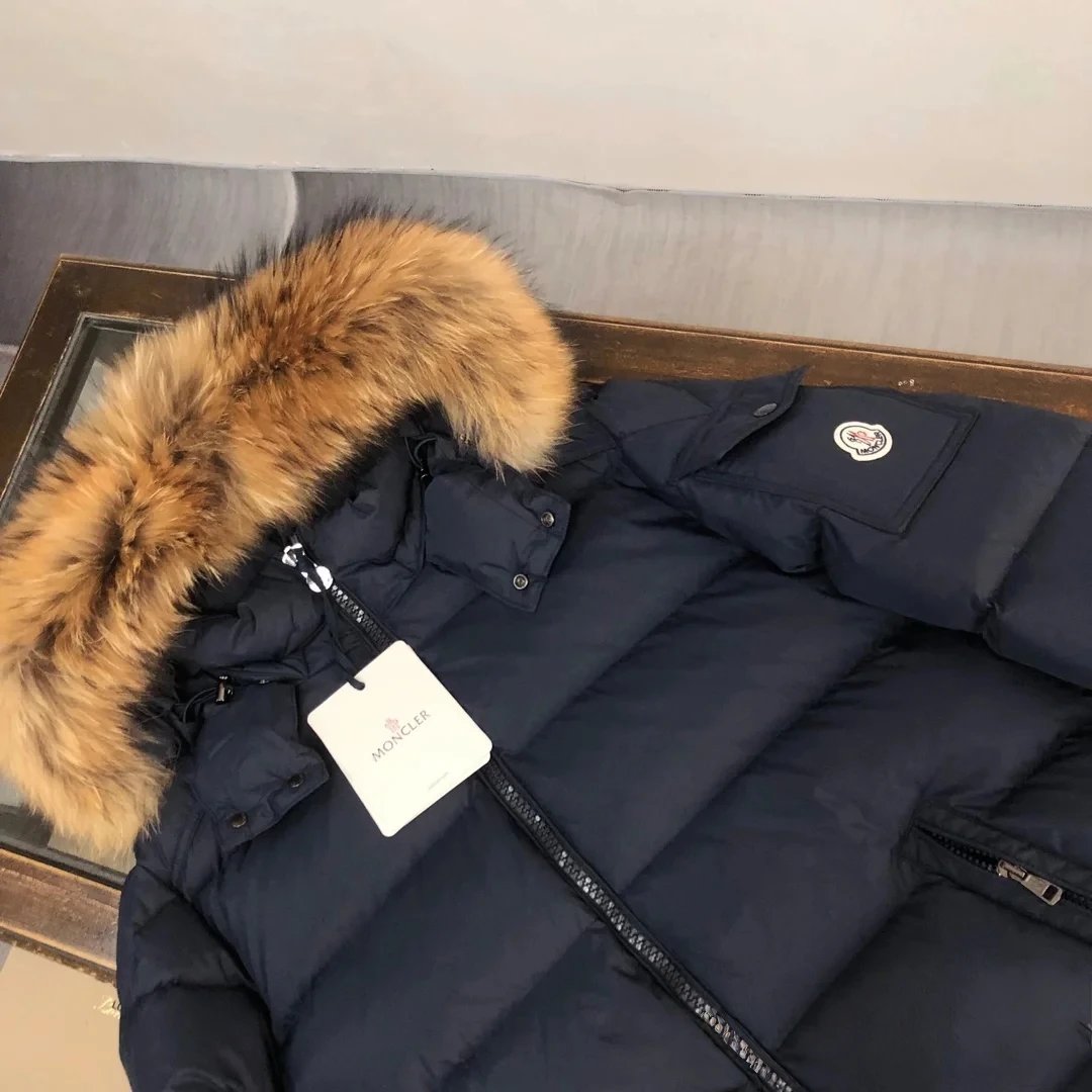 Moncler Maya Navy Down Jacket with Fur Trim - 10