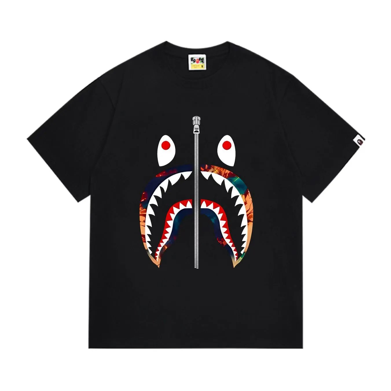 BAPE Shark Face Camo Zip Tee Black