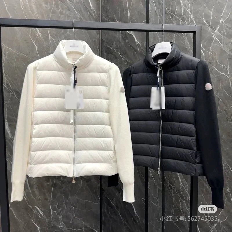H-03 Winter Stand Collar Knit Paneled Down Jacket