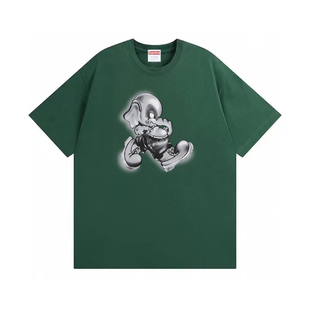 Supreme Running Cartoon Character Graphic Tee Green