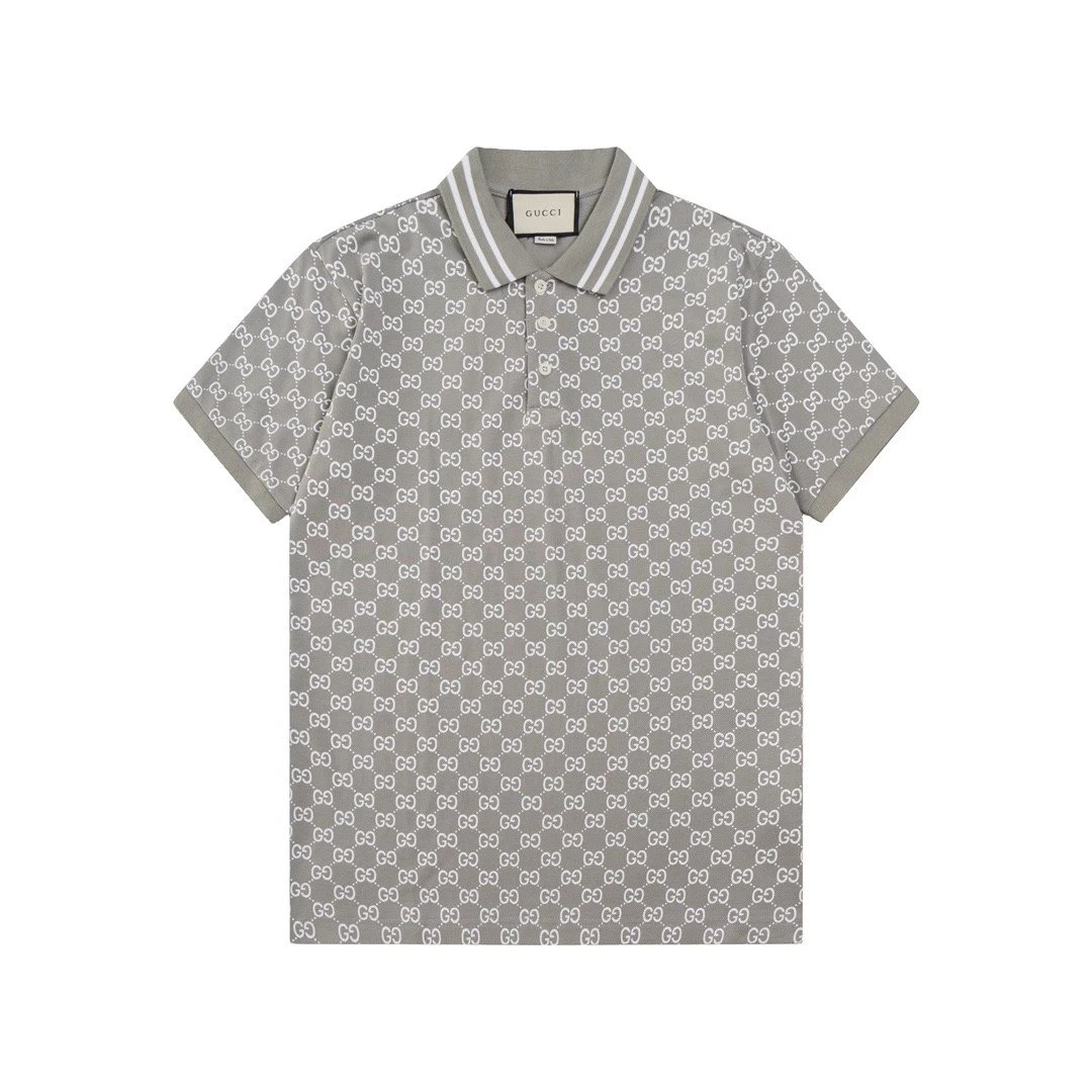 Gucci GG Monogram Polo Shirt Grey White