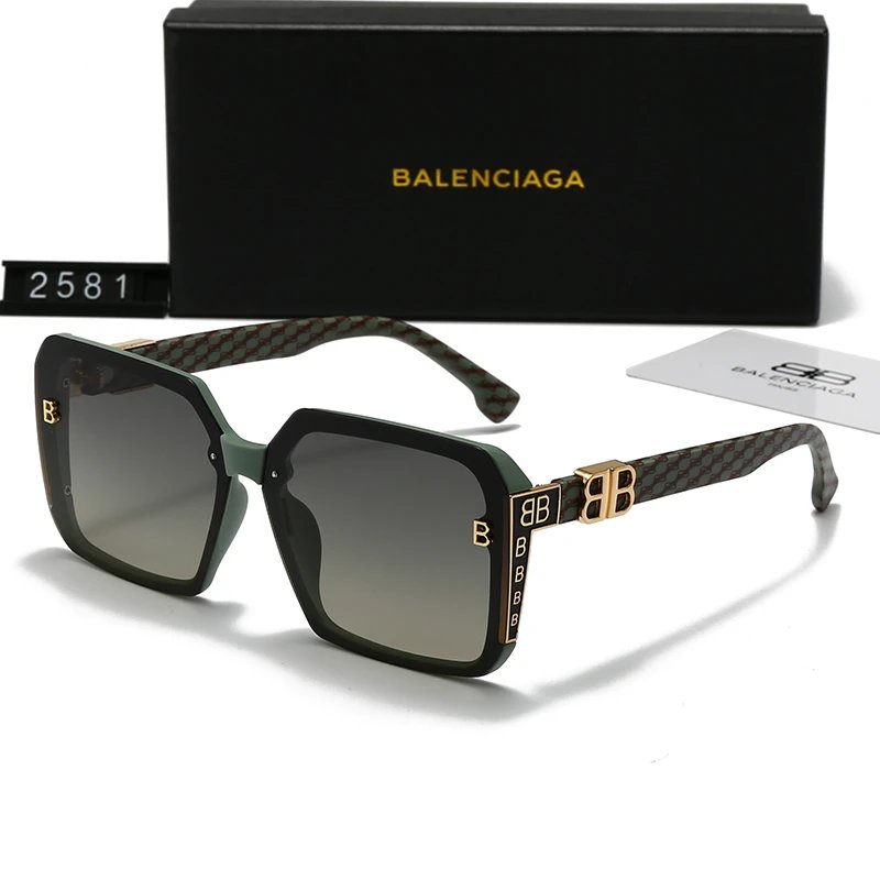 Balenciaga BB Oversized Square Sunglasses Green Monogram Frame Grey Gradient Lens #2581