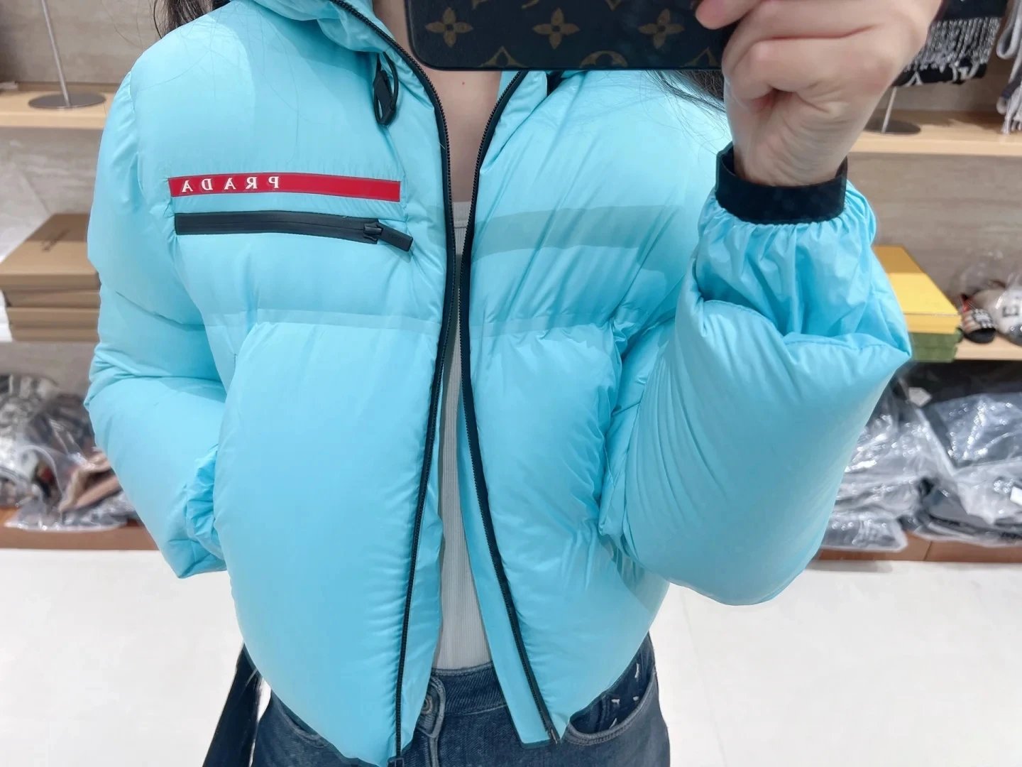 Prada Re-Nylon Down Jacket Turquoise Blue Outerwear - 8